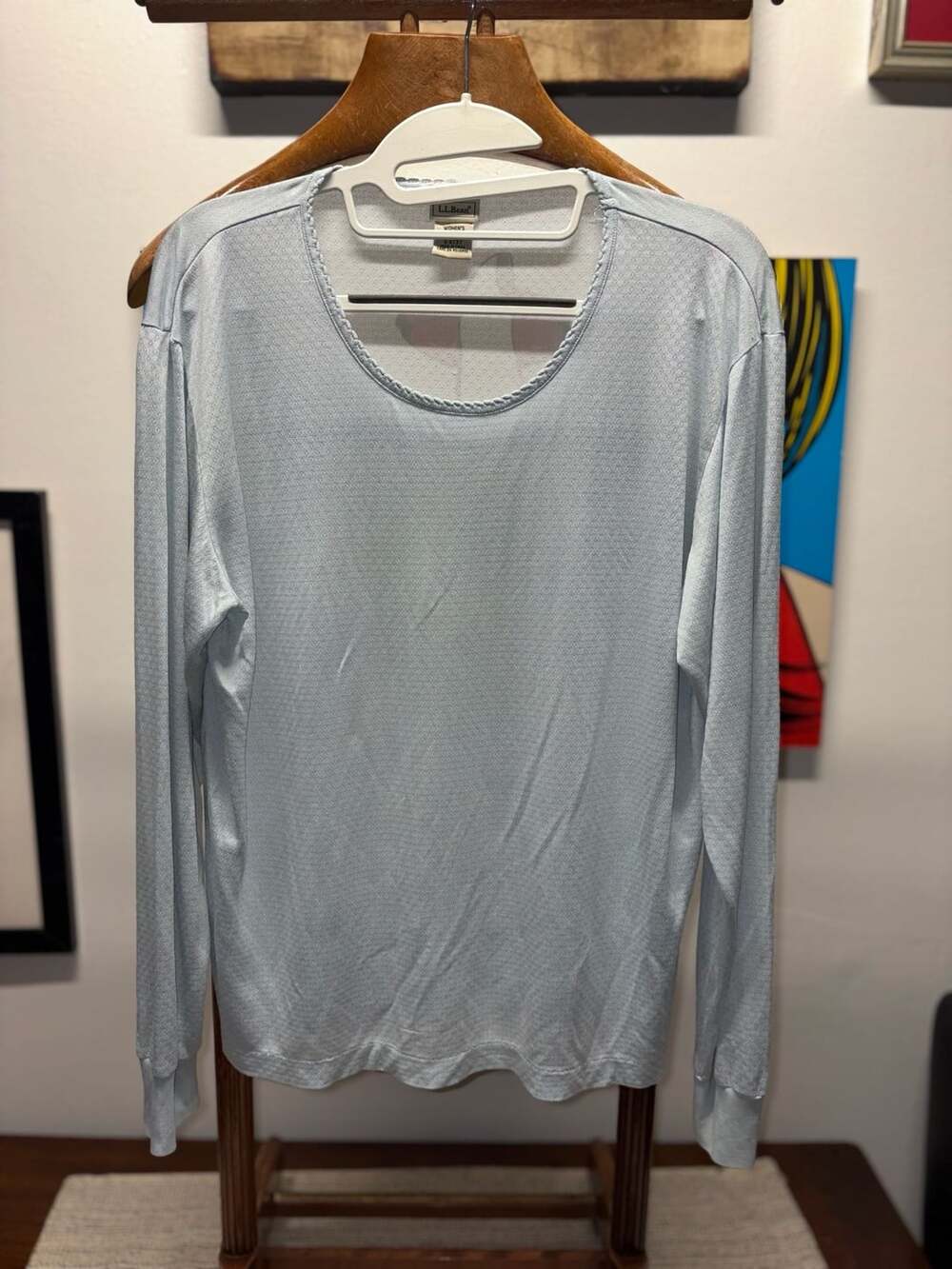 LL Bean Silk Long Sleeve Shirt XL-Reg Blue 100% Silk
